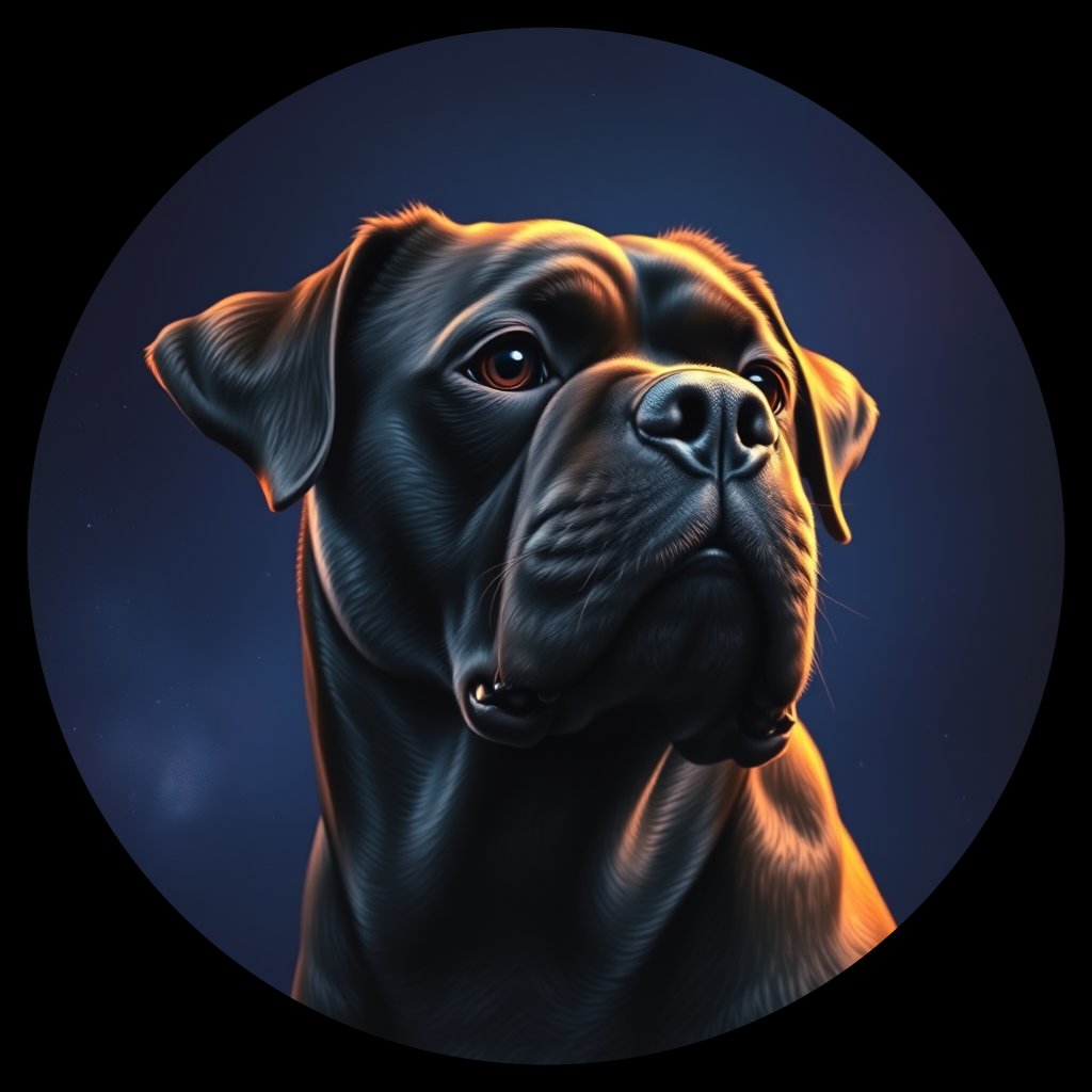 Cosmic medallion portrait of PTWD_PTWD_05676, a Portuguese Water Dog
