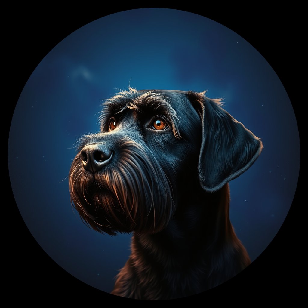 Cosmic medallion portrait of PTWD_PTWD_05827, a Portuguese Water Dog