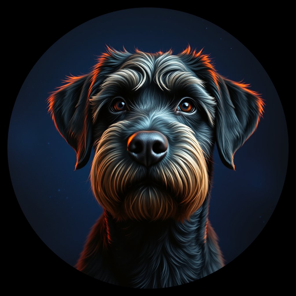 Cosmic medallion portrait of PTWD_PTWD_05874, a Portuguese Water Dog
