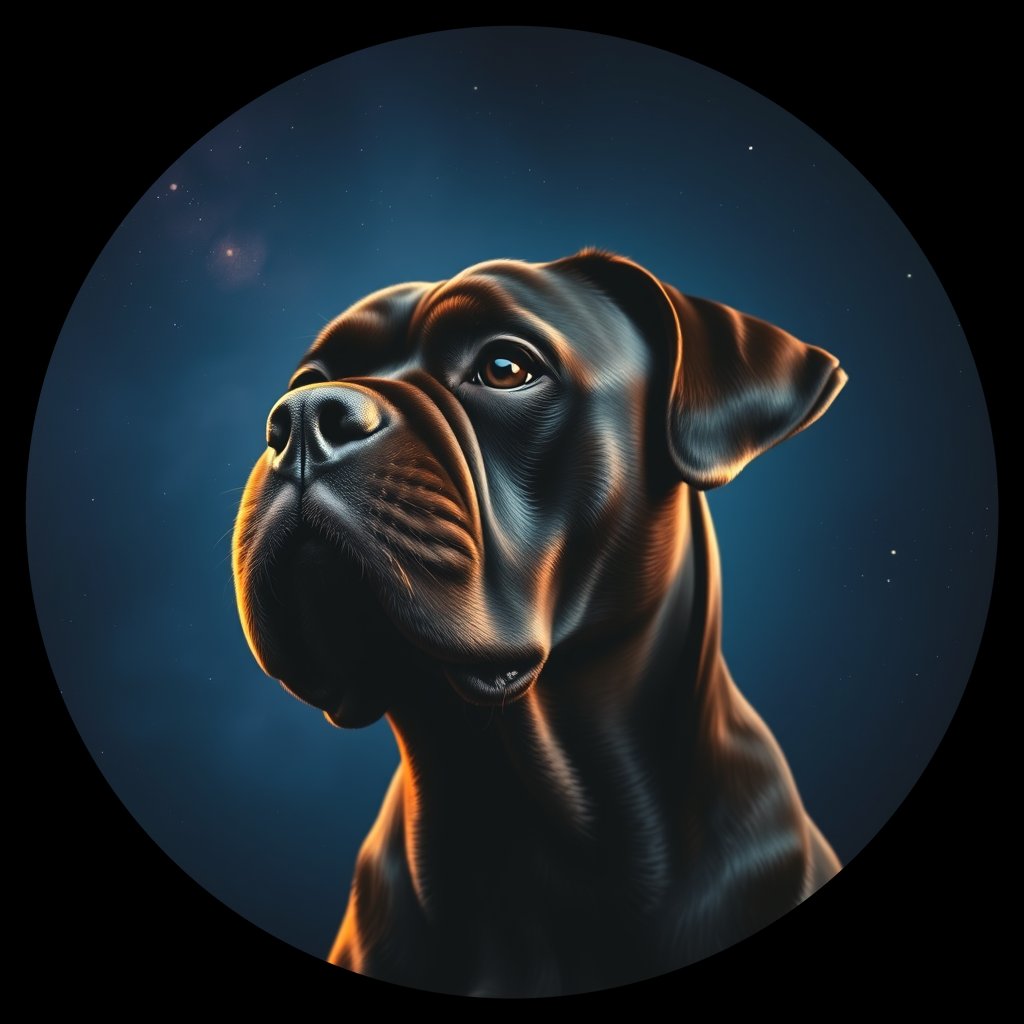 Cosmic medallion portrait of PTWD_PTWD_06247, a Portuguese Water Dog