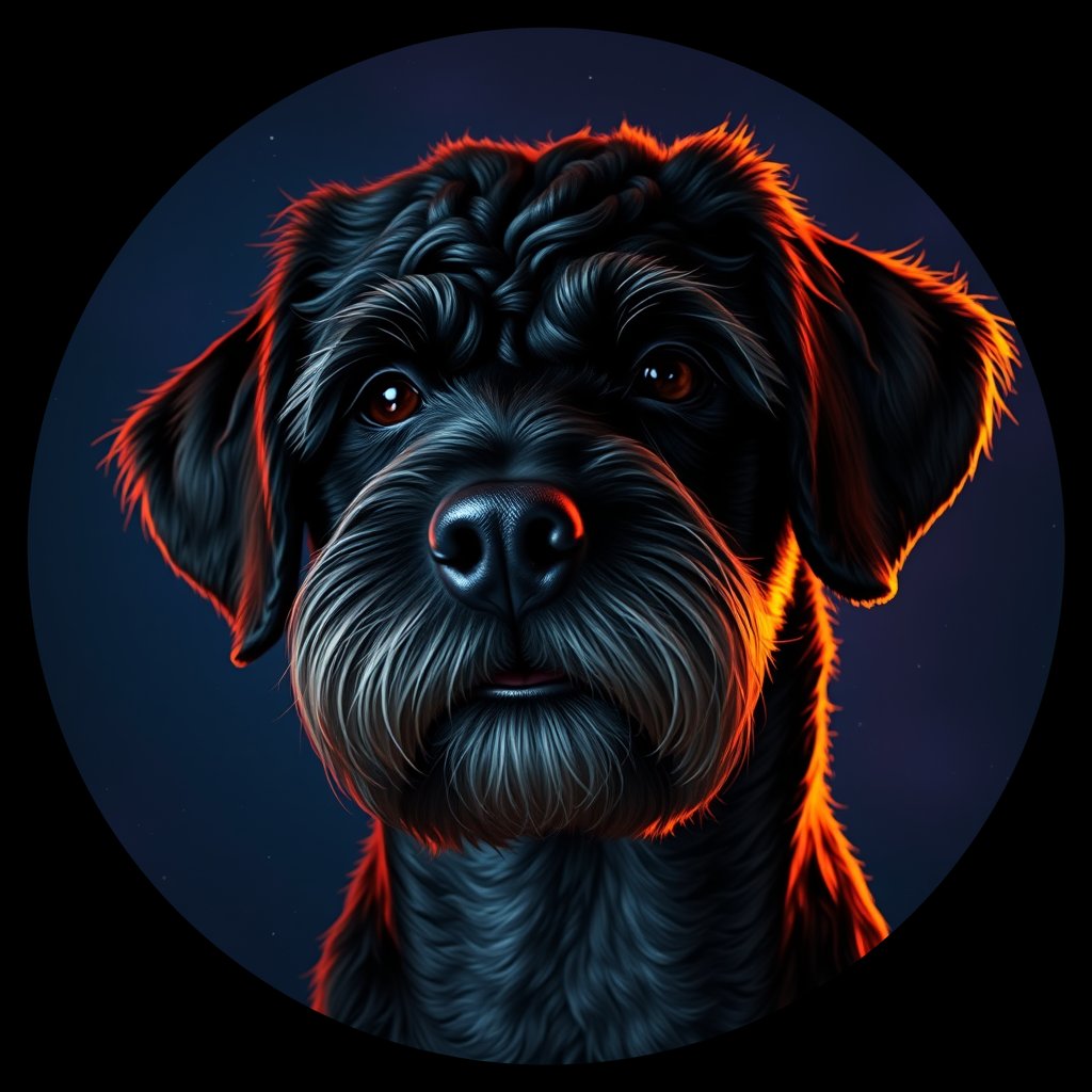Cosmic medallion portrait of PTWD_PTWD_06621, a Portuguese Water Dog