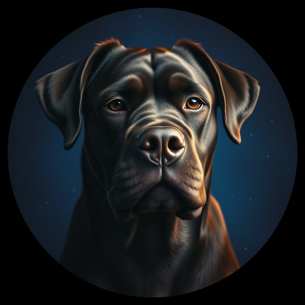 Cosmic medallion portrait of PTWD_PTWD_09118, a Portuguese Water Dog