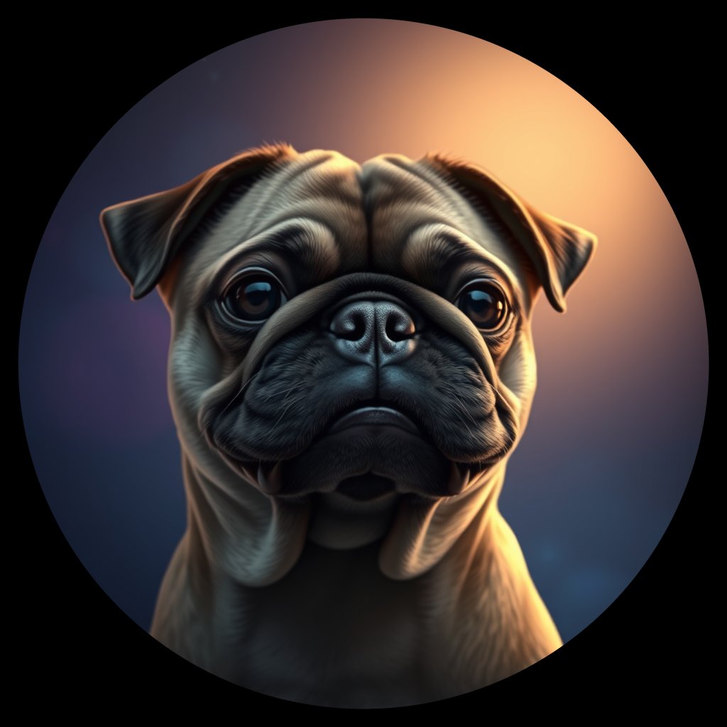 Cosmic medallion portrait of PUG_26233_PUG_26233, a Pug
