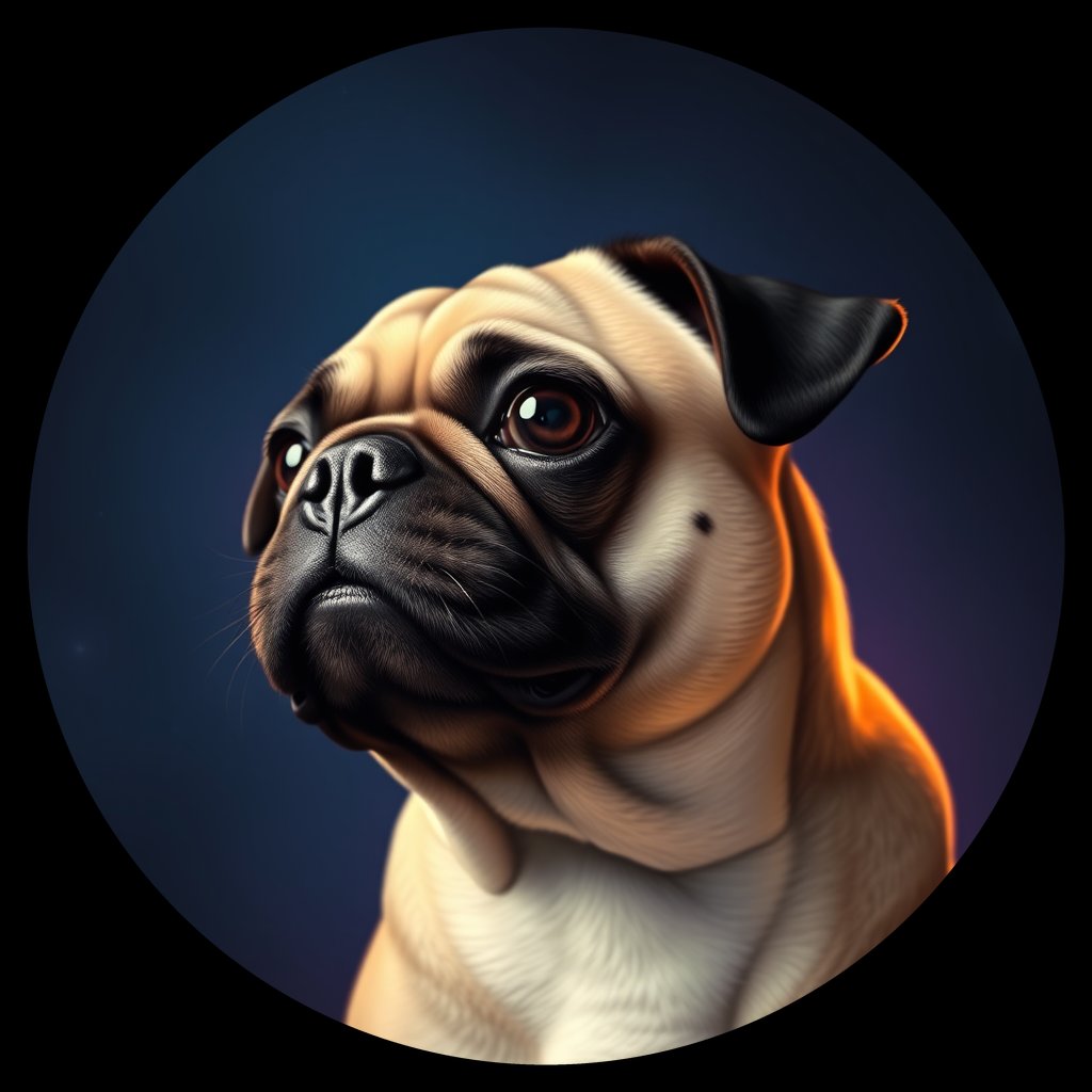 Cosmic medallion portrait of PUG_32198_PUG_32198, a Pug