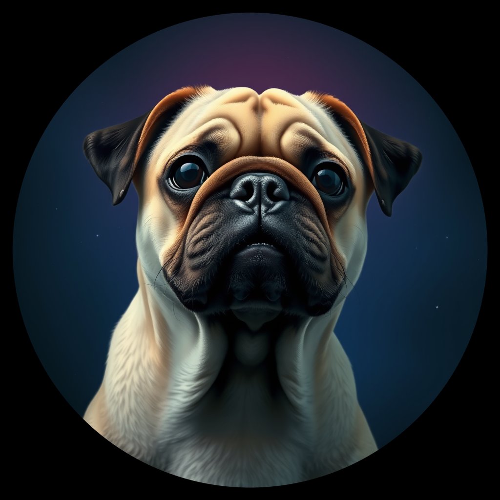 Cosmic medallion portrait of PUG_PUG_001018, a Pug