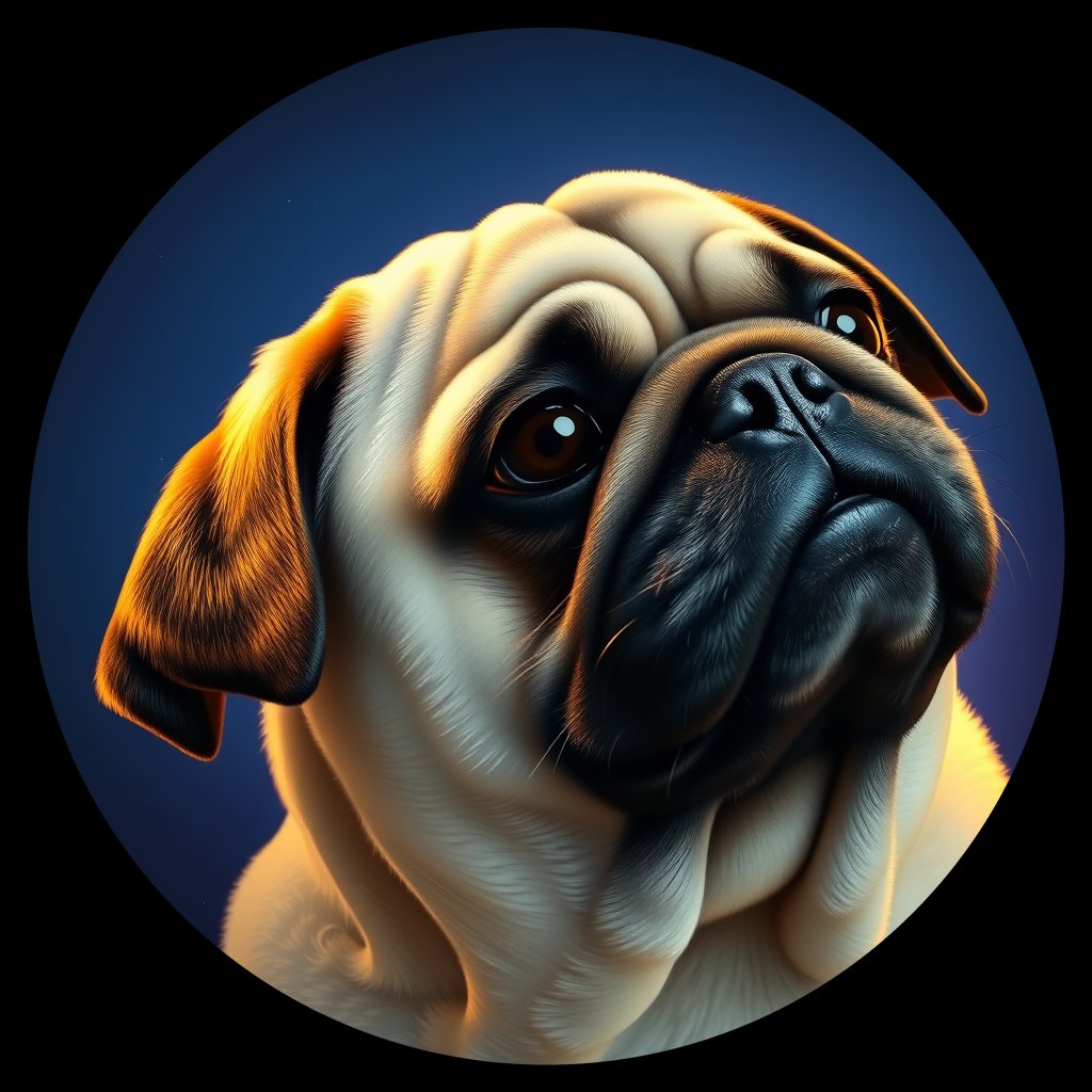 Cosmic medallion portrait of PUG_PUG_001021, a Pug