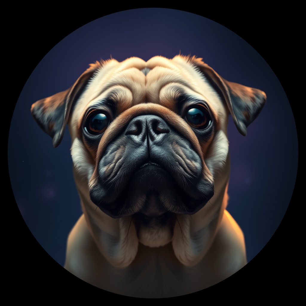 Cosmic medallion portrait of PUG_PUG_001022, a Pug