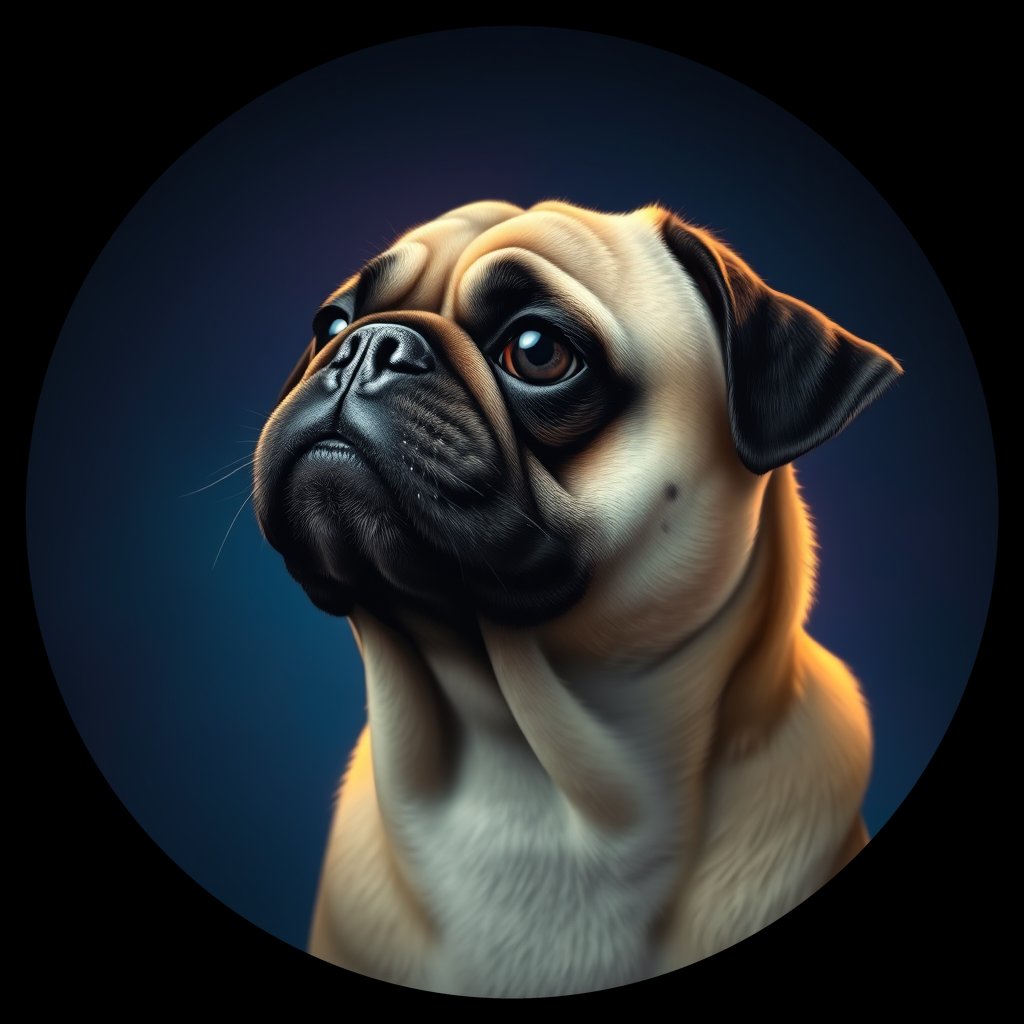 Cosmic medallion portrait of PUG_PUG_001025, a Pug
