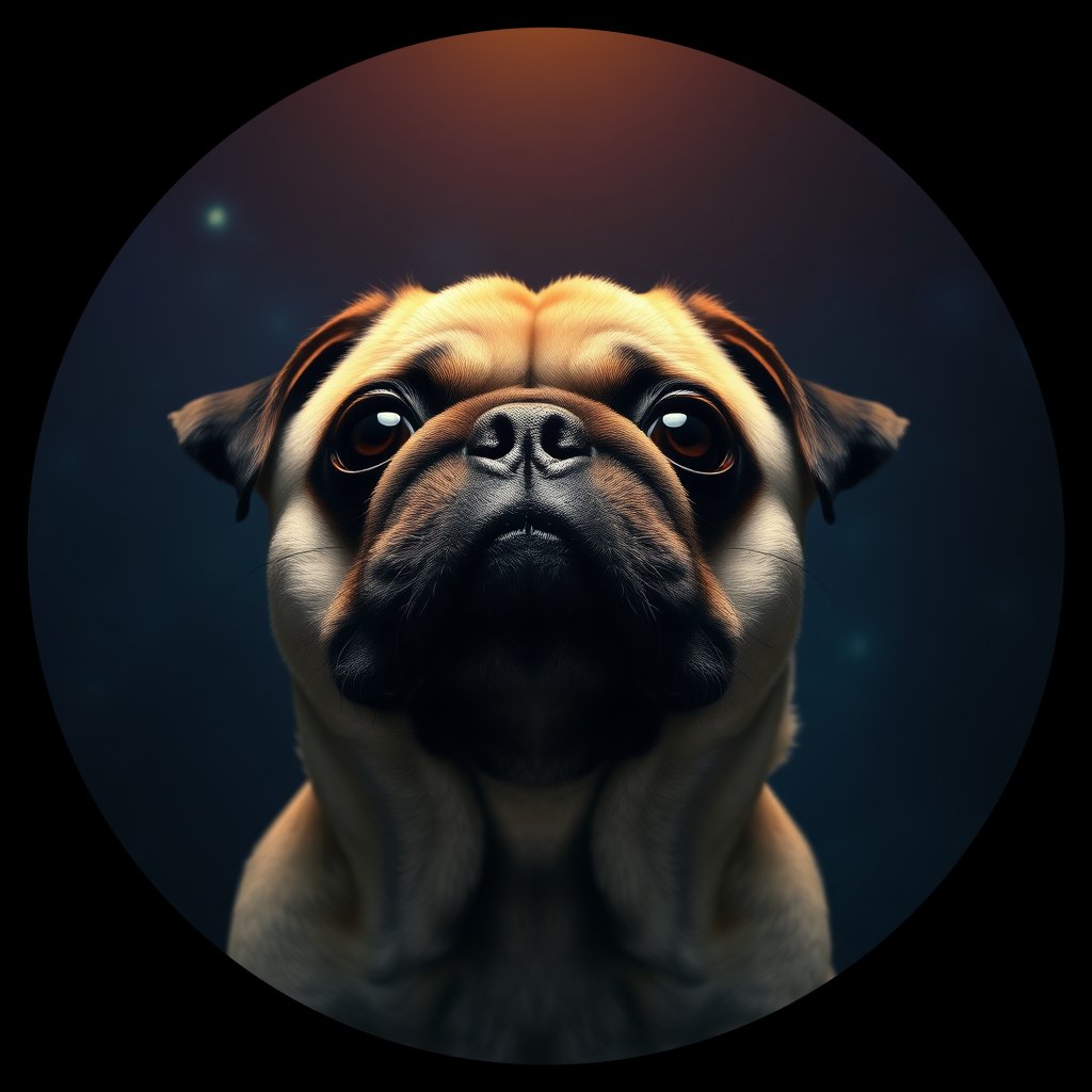 Cosmic medallion portrait of PUG_PUG_001026, a Pug
