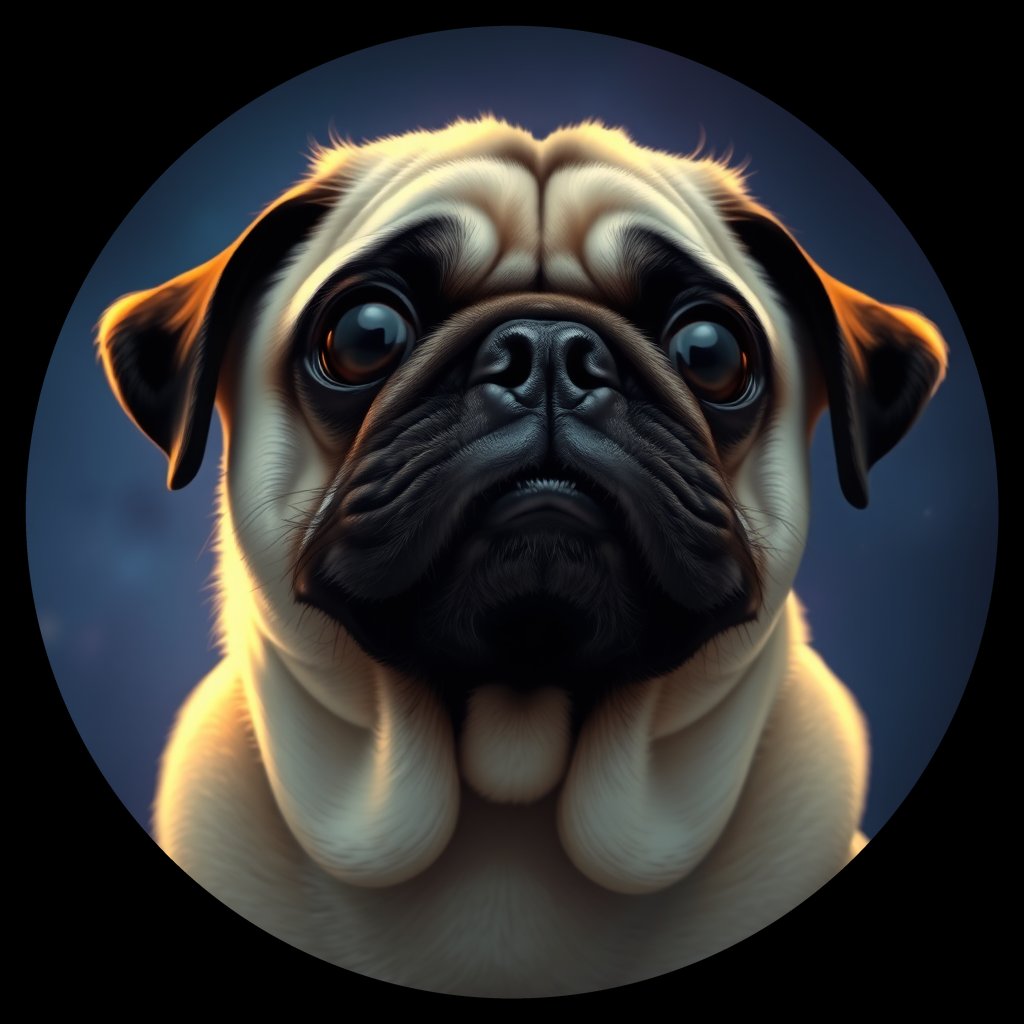 Cosmic medallion portrait of PUG_PUG_001030, a Pug