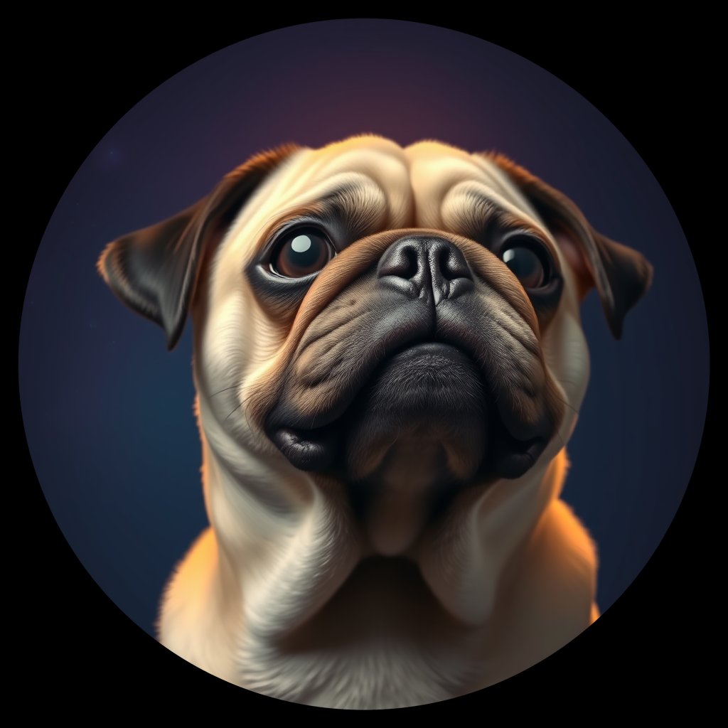 Cosmic medallion portrait of PUG_PUG_001104, a Pug