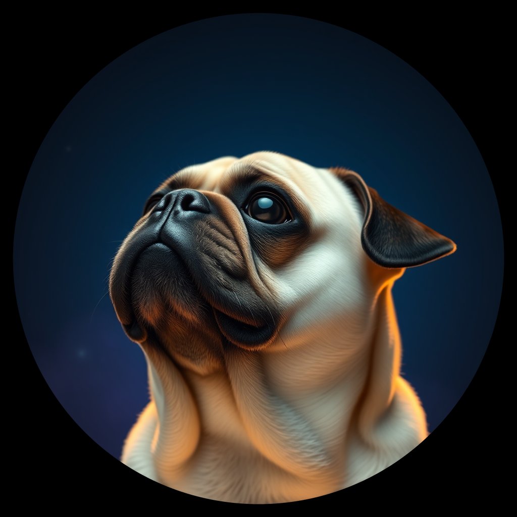 Cosmic medallion portrait of PUG_PUG_001183, a Pug