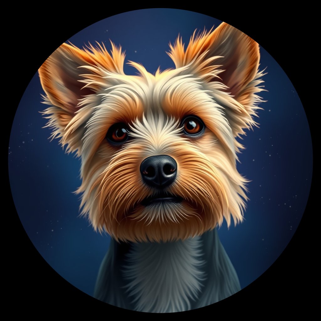 Cosmic medallion portrait of Pippin-Griffin-YT_Pippin-Griffin-YT, a Yorkshire Terrier