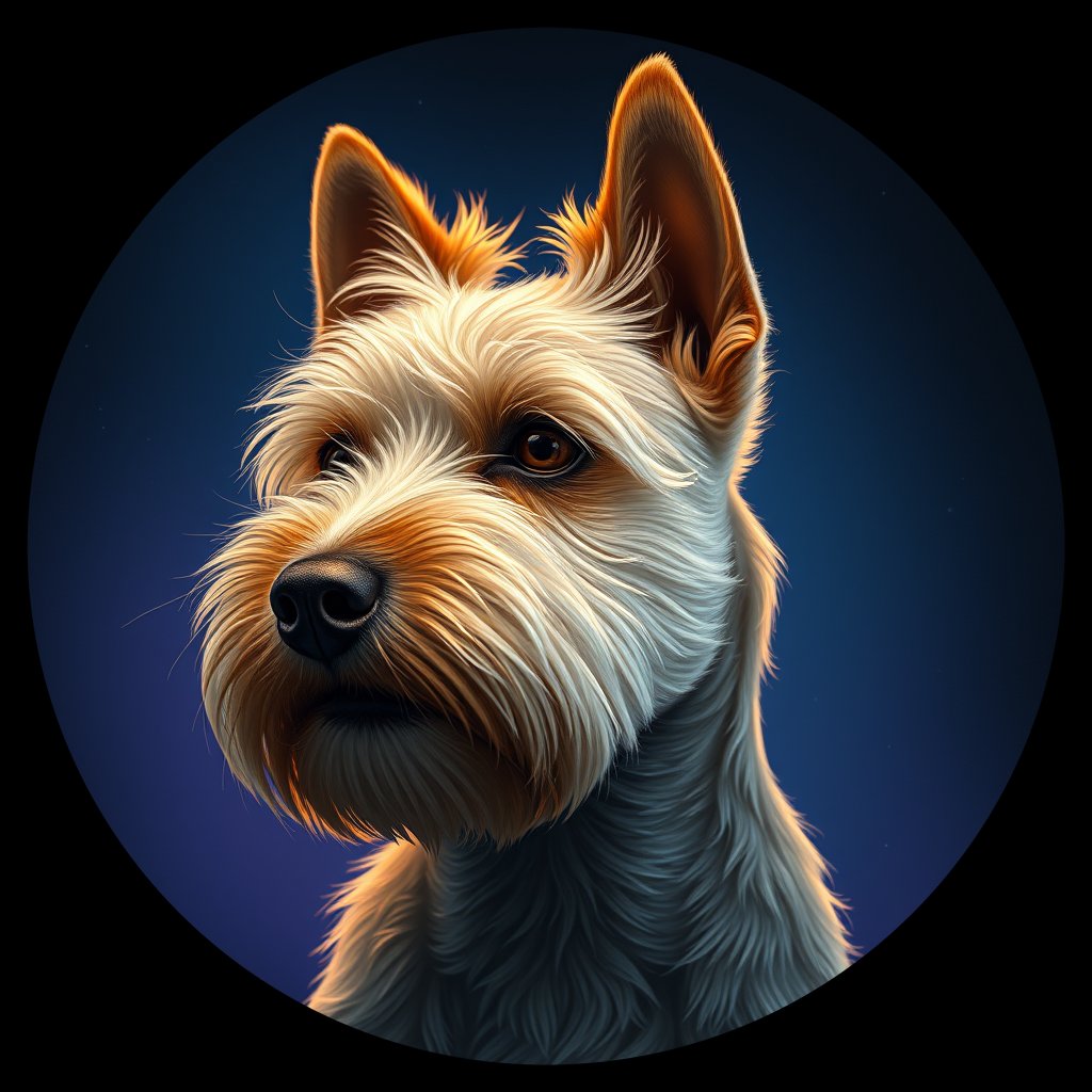 Cosmic medallion portrait of Pixie-CT_Pixie-CT, a Cairn Terrier