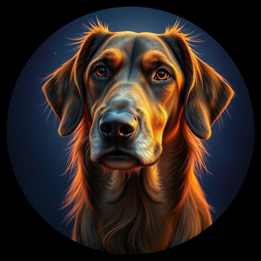 Cosmic medallion portrait of QA35_QA35, a Village Dog Qatar