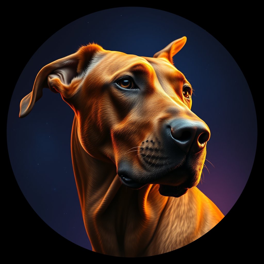 Cosmic medallion portrait of RHOD_RHOD_12B06, a Rhodesian Ridgeback
