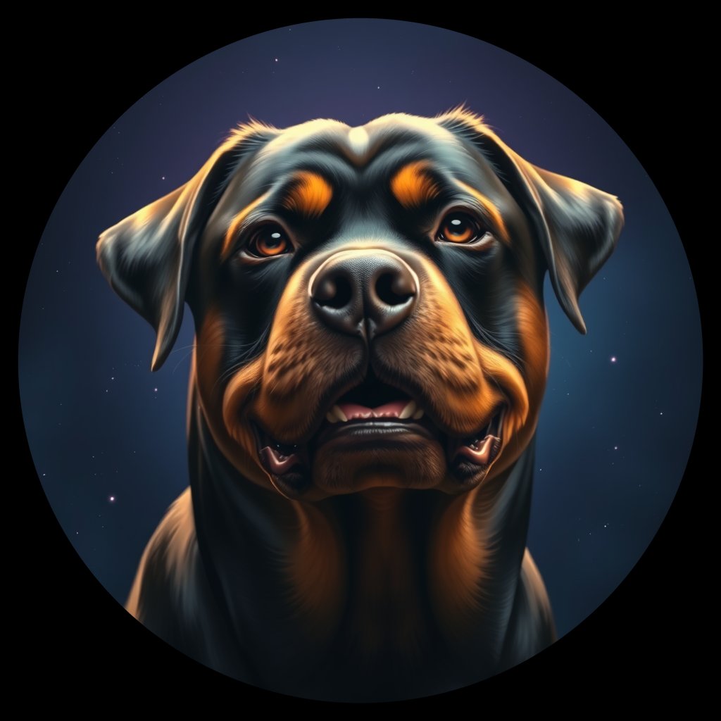Cosmic medallion portrait of ROTT_ROTT_15437, a Rottweiler