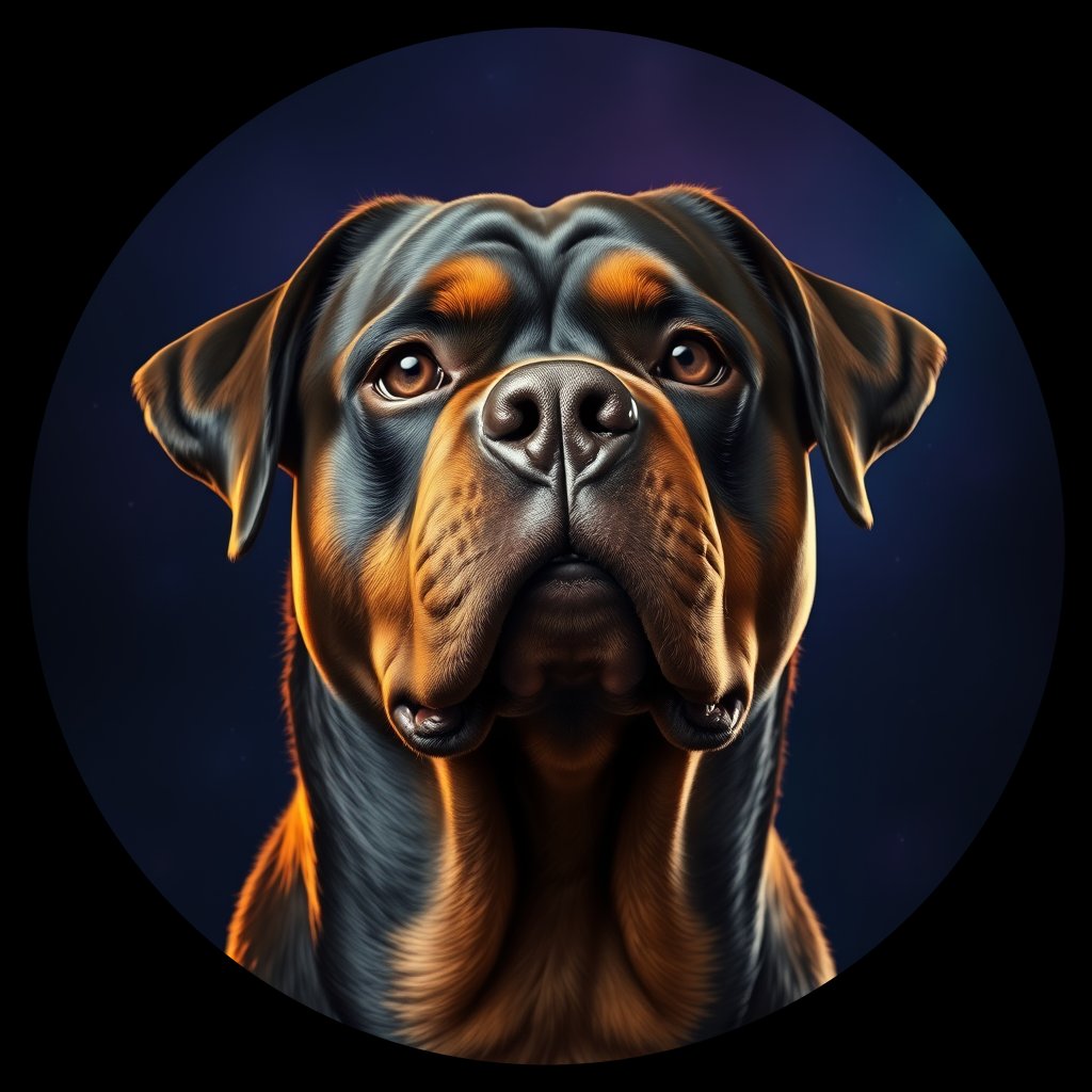 Cosmic medallion portrait of ROTT_ROTT_27544, a Rottweiler