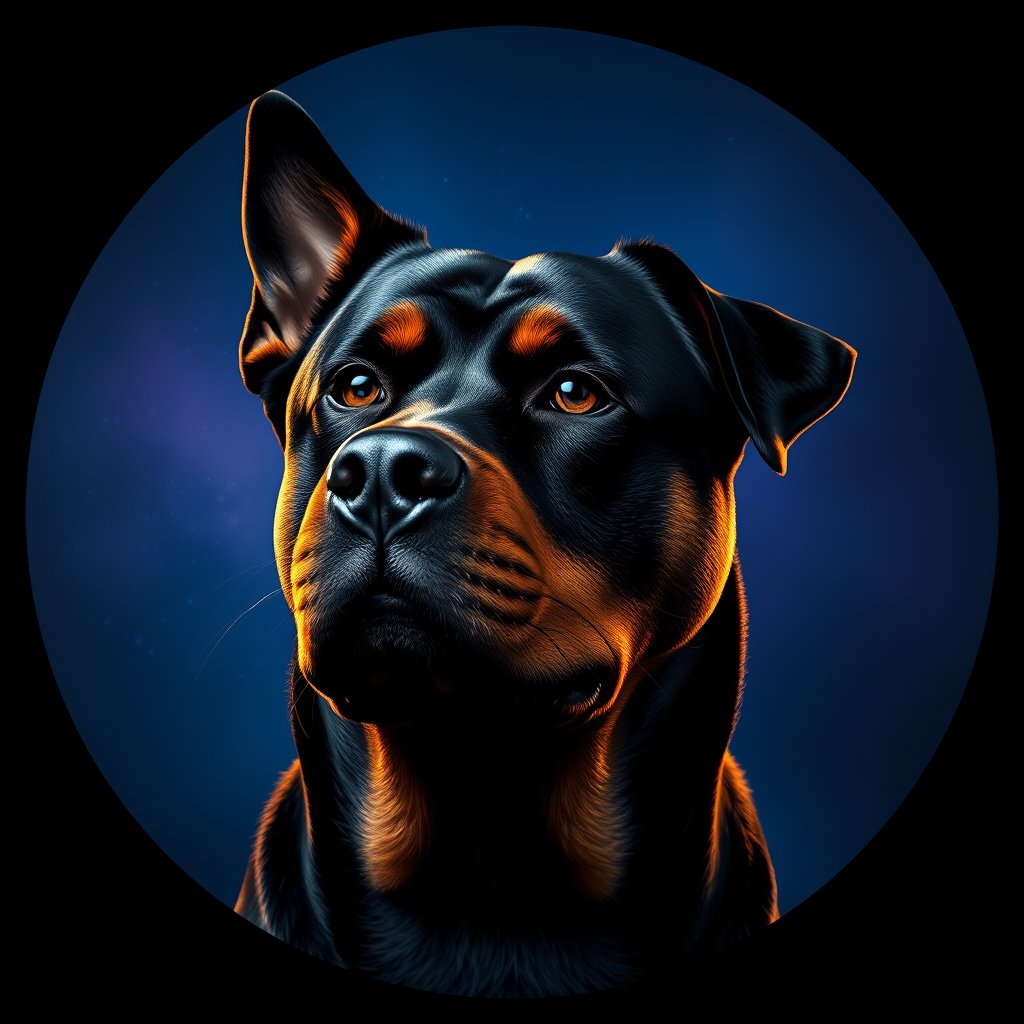 Cosmic medallion portrait of ROTT_Rtw_0GT354, a Rottweiler
