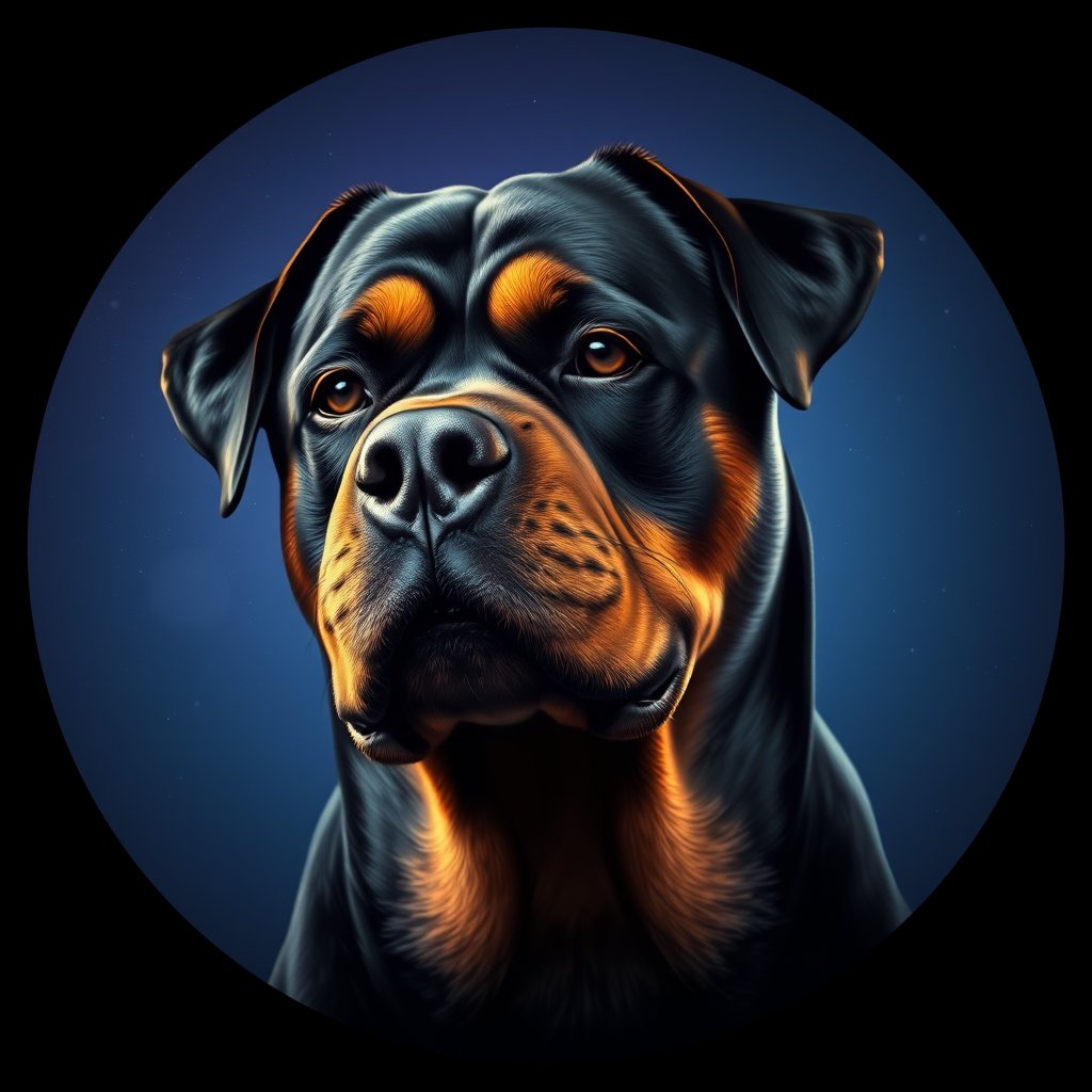 Cosmic medallion portrait of ROTT_Rtw_0GT355, a Rottweiler