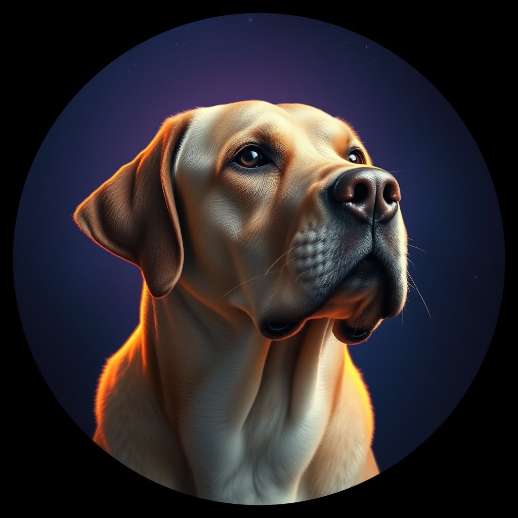 Cosmic medallion portrait of RTVB_RTVB_31259, a Retriever Breed Unknown