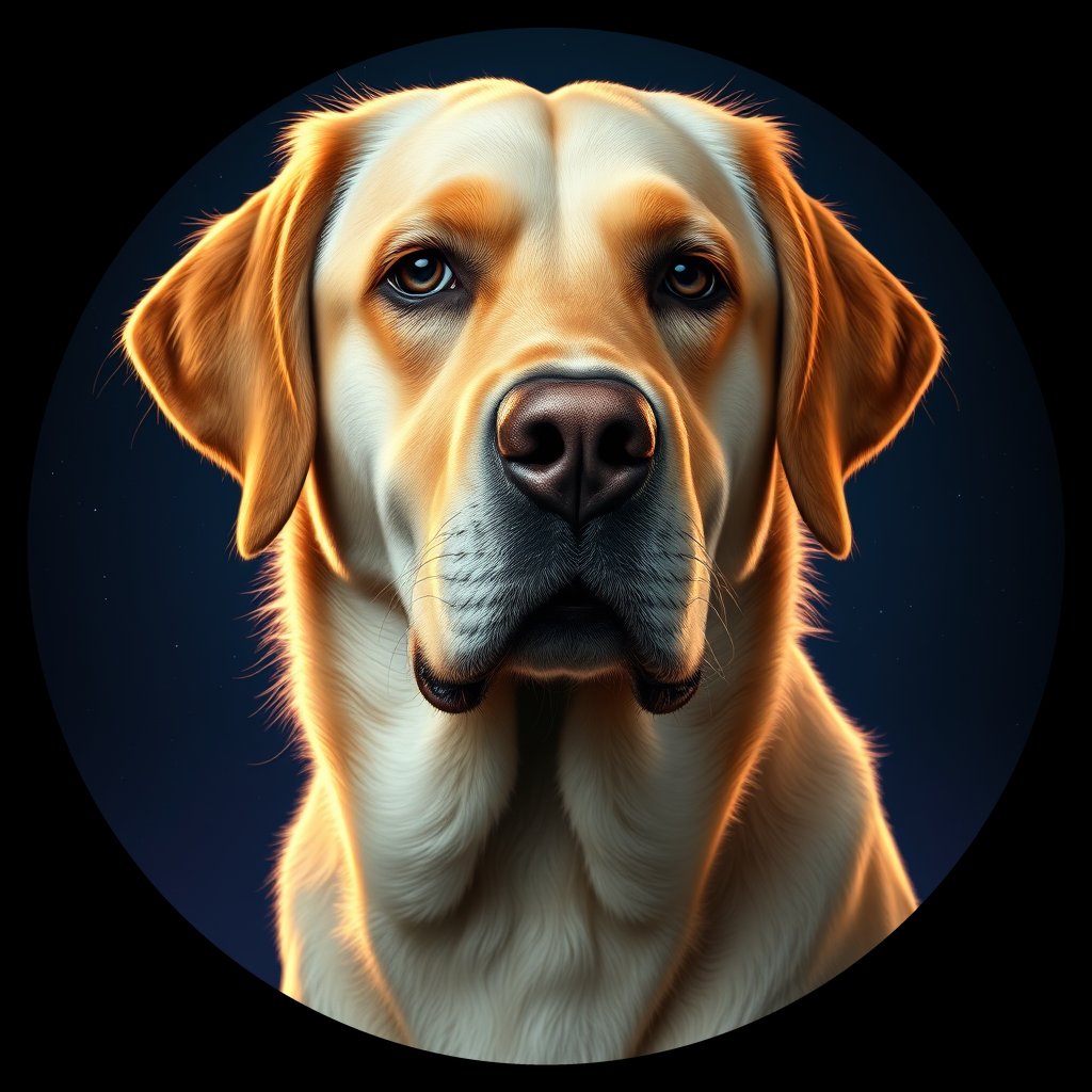 Cosmic medallion portrait of RTVB_RTVB_d5484, a Retriever Breed Unknown