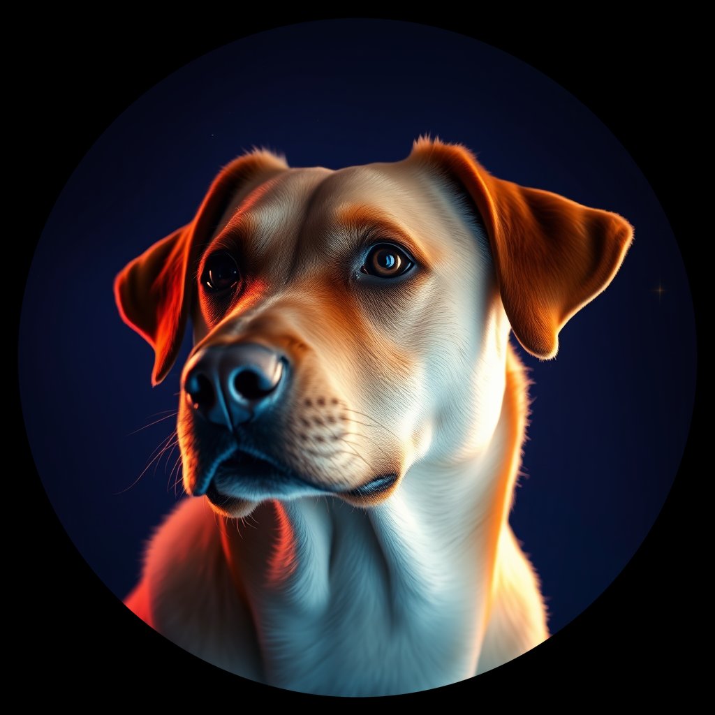 Cosmic medallion portrait of RTVB_RTVB_d5485, a Retriever Breed Unknown