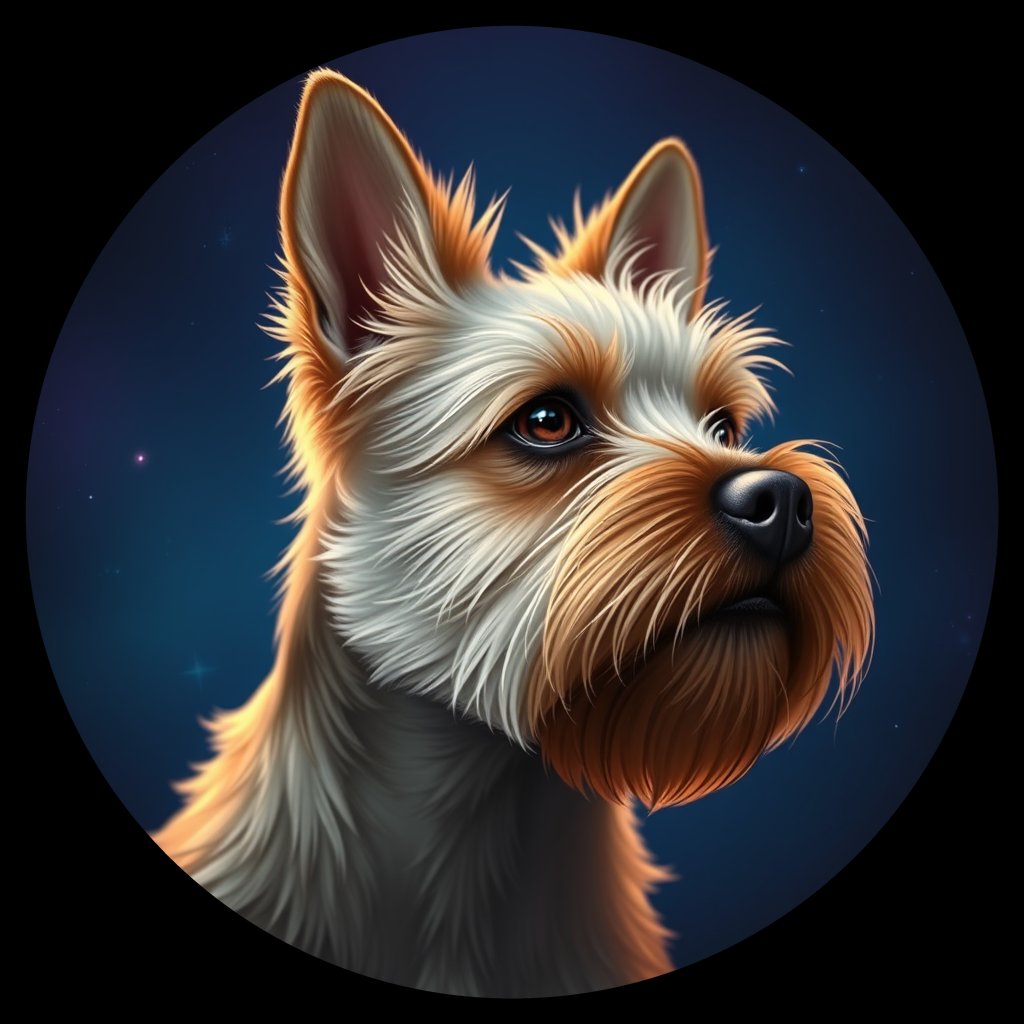 Cosmic medallion portrait of Rash-Stamps-CT_Rash-Stamps-CT, a Cairn Terrier