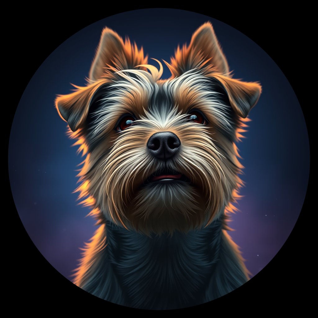 Cosmic medallion portrait of RedMaas-Eastman-CT_RedMaas-Eastman-CT, a Cairn Terrier