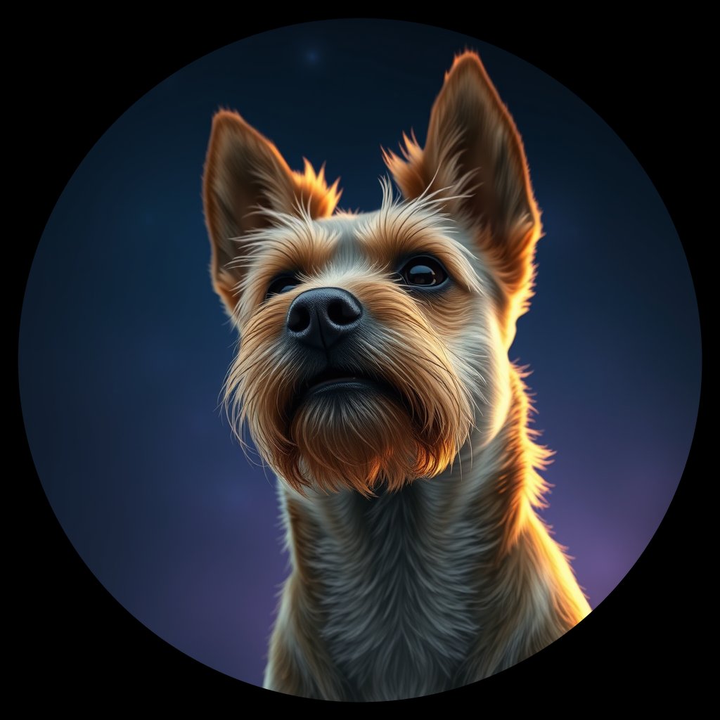 Cosmic medallion portrait of Renegade-CT_Renegade-CT, a Cairn Terrier