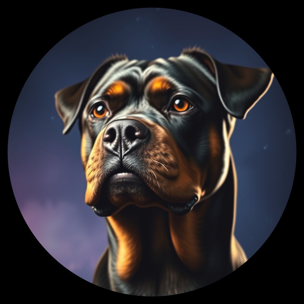 Cosmic medallion portrait of Rottweiler_10344, a Rottweiler