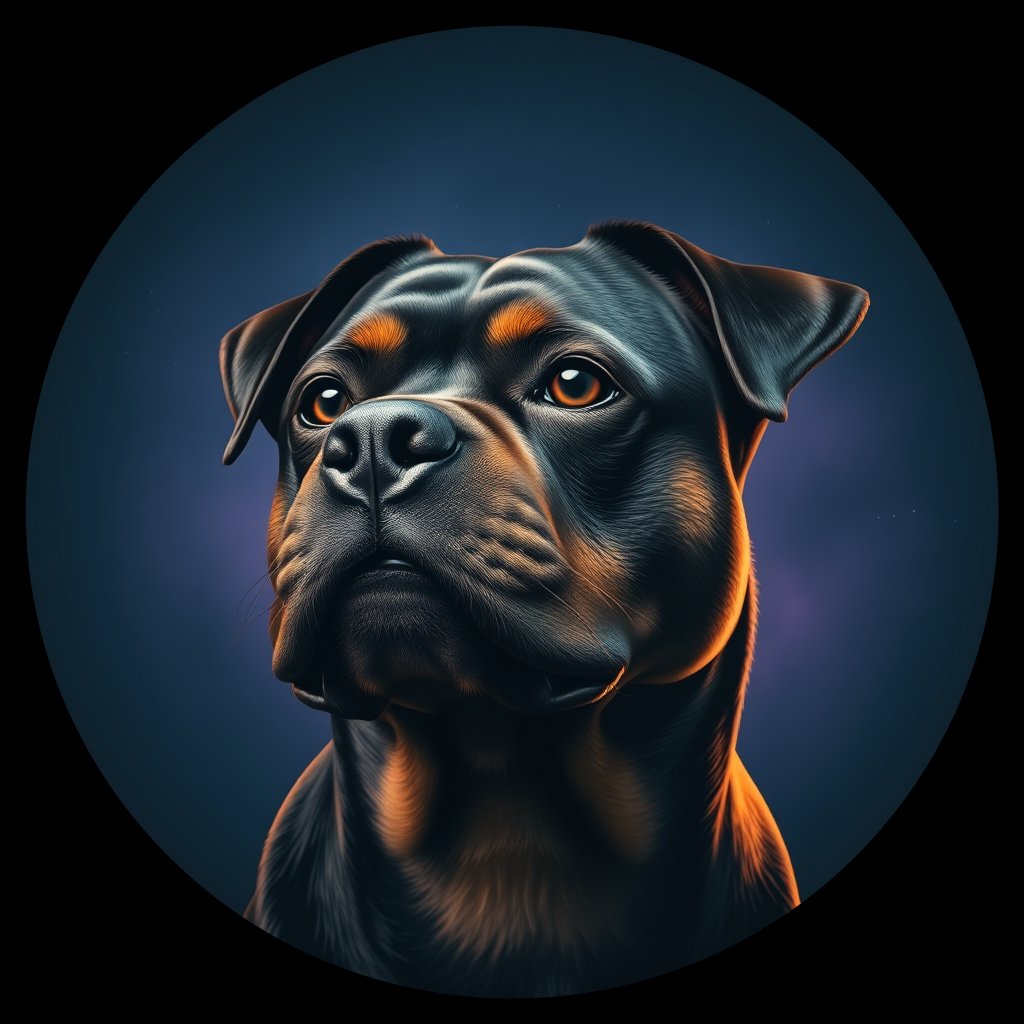 Cosmic medallion portrait of Rottweiler_10561, a Rottweiler