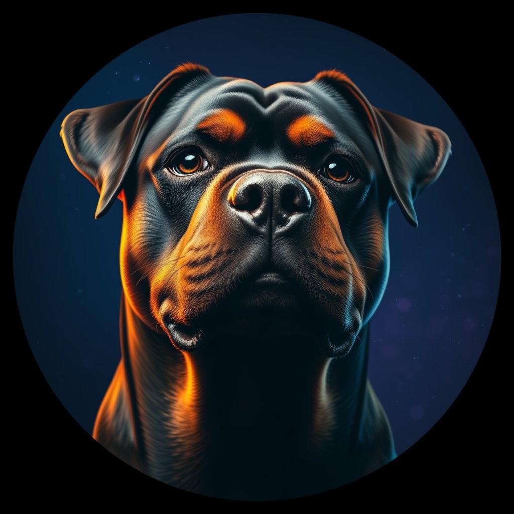 Cosmic medallion portrait of Rottweiler_15402, a Rottweiler