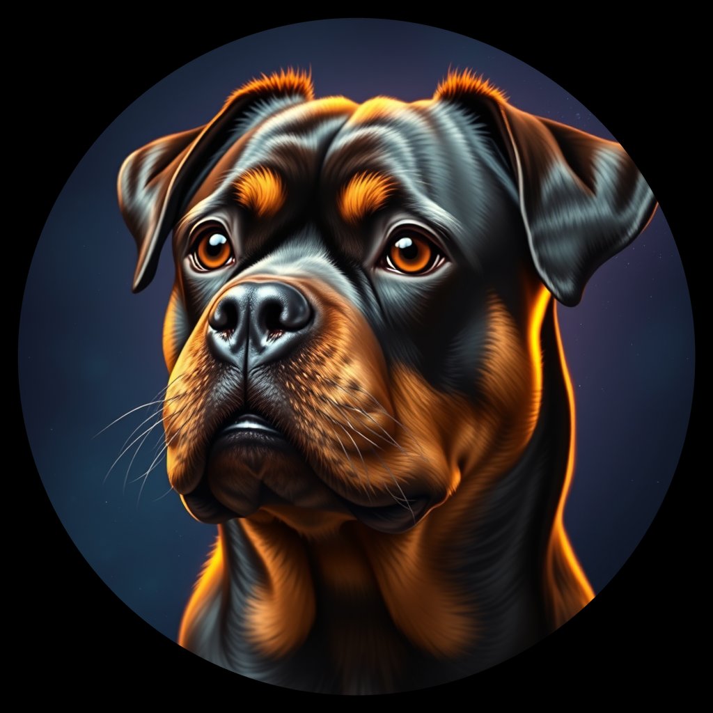 Cosmic medallion portrait of Rottweiler_171, a Rottweiler
