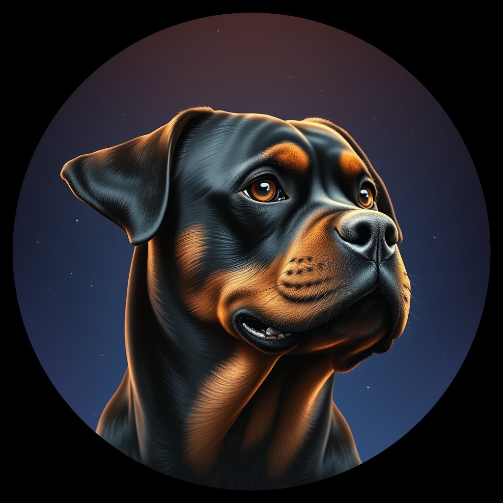 Cosmic medallion portrait of Rottweiler_1946, a Rottweiler