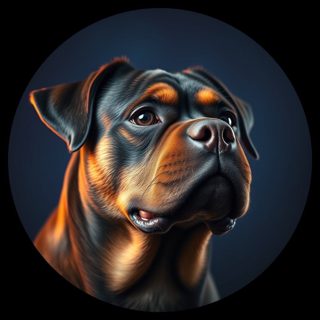 Cosmic medallion portrait of Rottweiler_2397, a Rottweiler