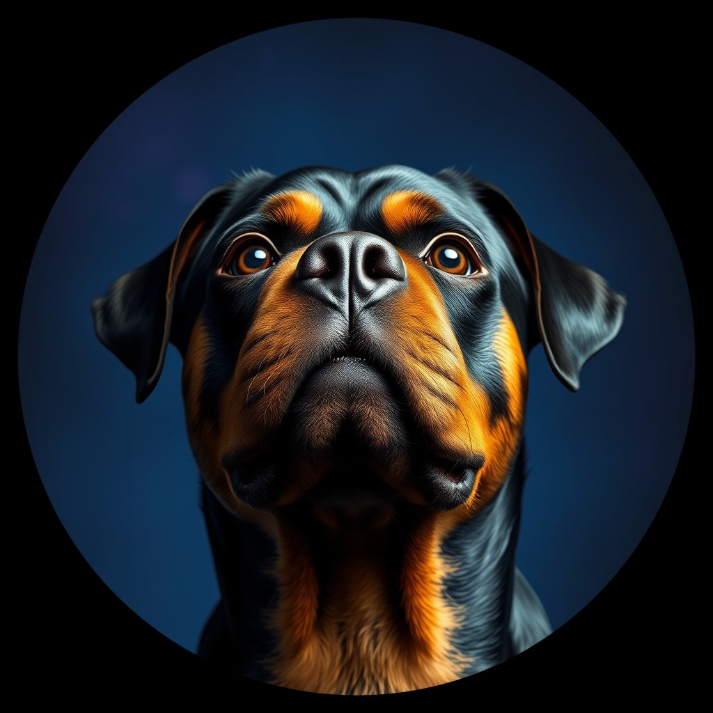 Cosmic medallion portrait of Rottweiler_2987, a Rottweiler