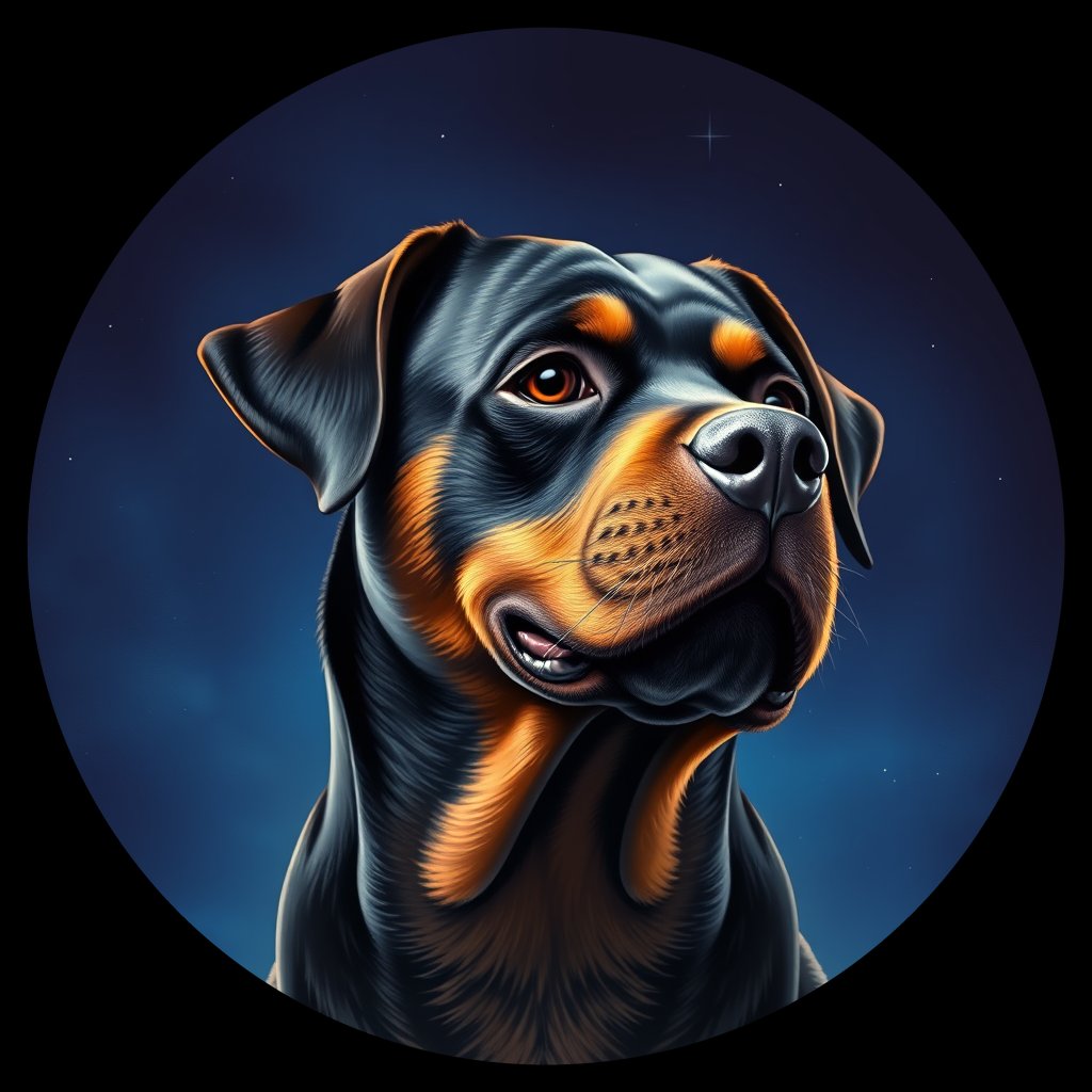 Cosmic medallion portrait of Rottweiler_3207, a Rottweiler