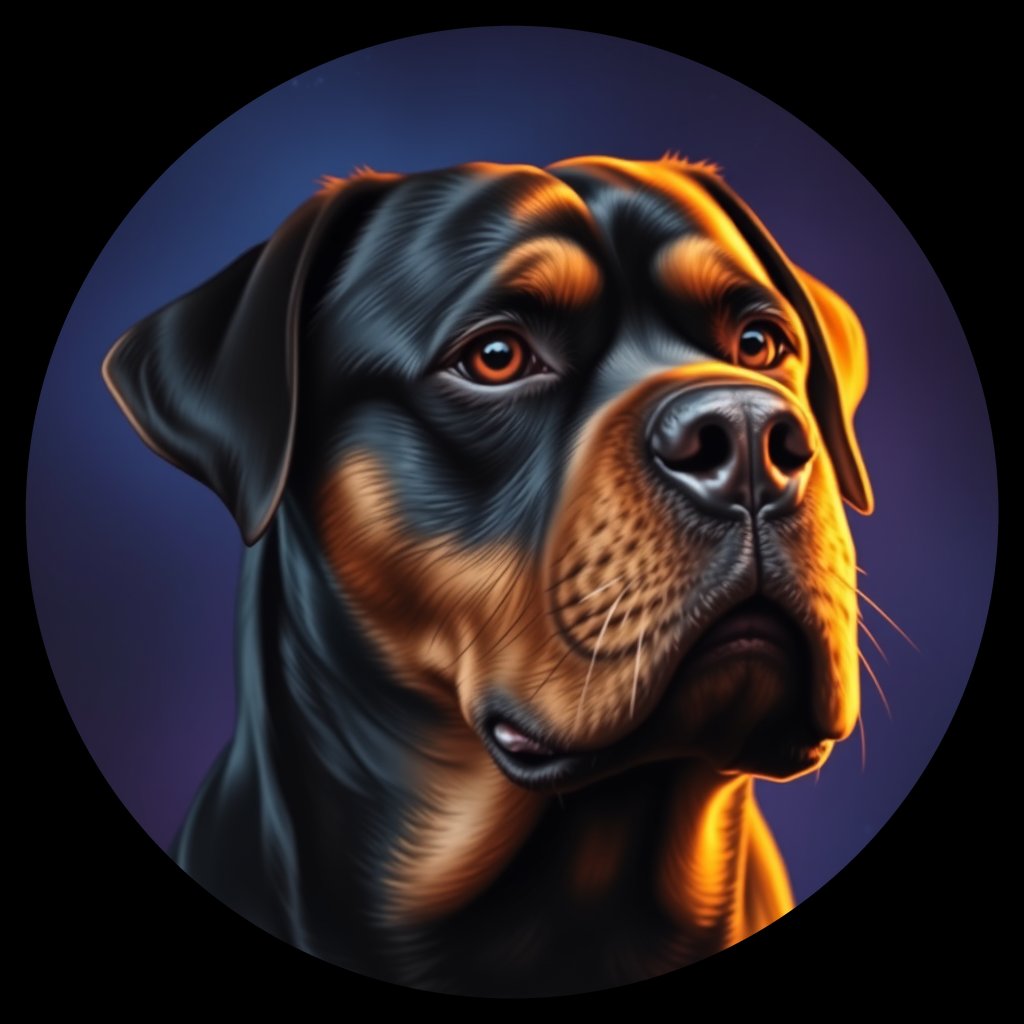 Cosmic medallion portrait of Rottweiler_3824, a Rottweiler