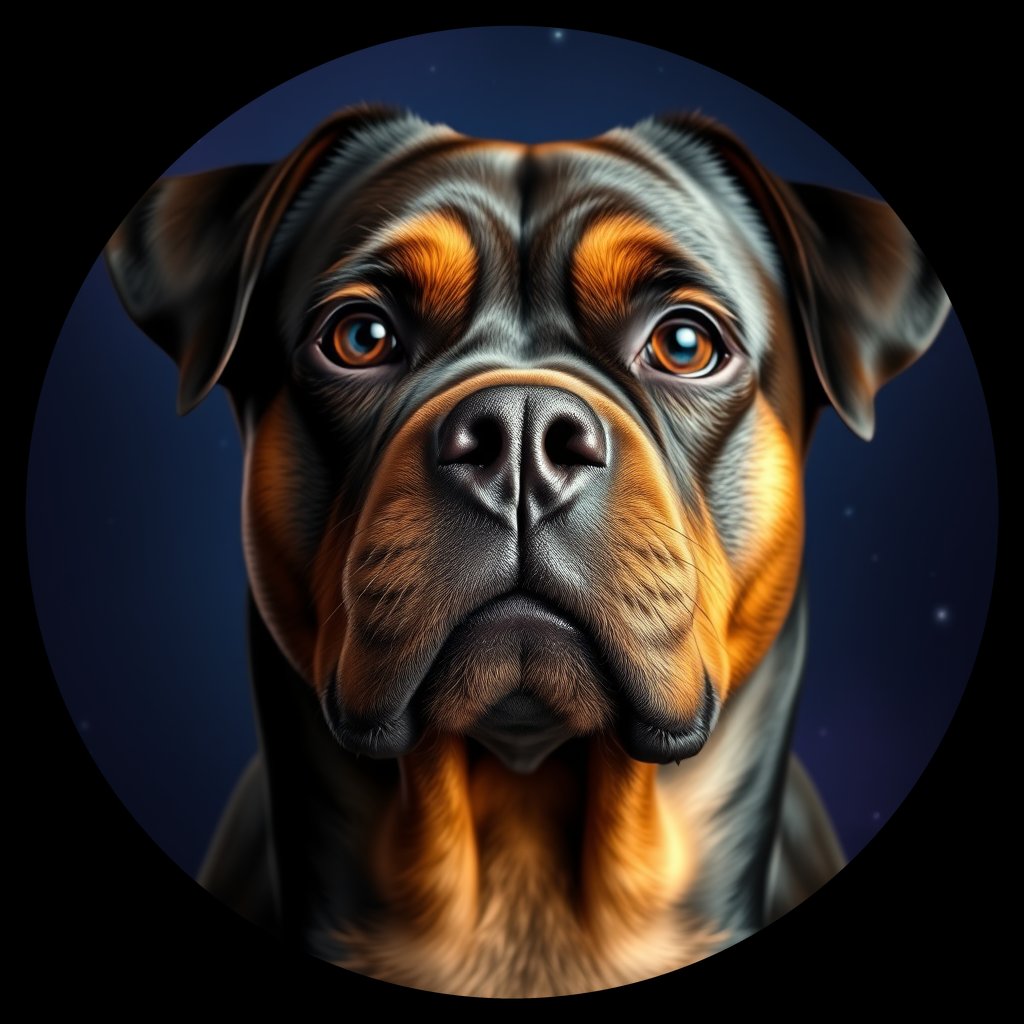 Cosmic medallion portrait of Rottweiler_3948, a Rottweiler