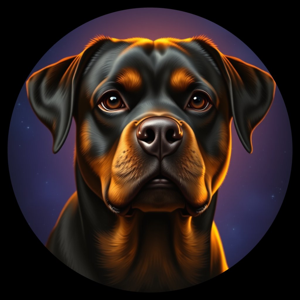 Cosmic medallion portrait of Rottweiler_3956, a Rottweiler