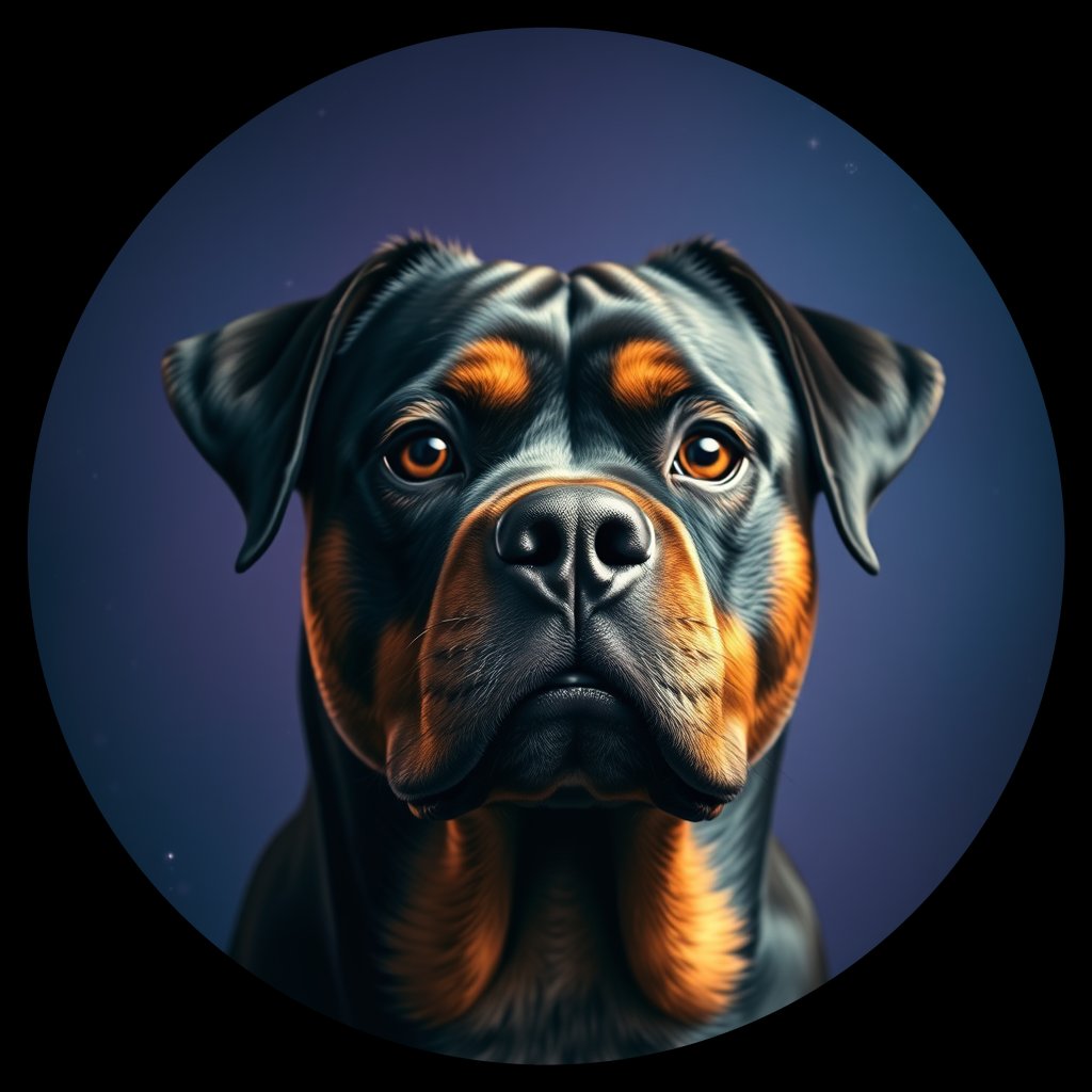Cosmic medallion portrait of Rottweiler_3994, a Rottweiler