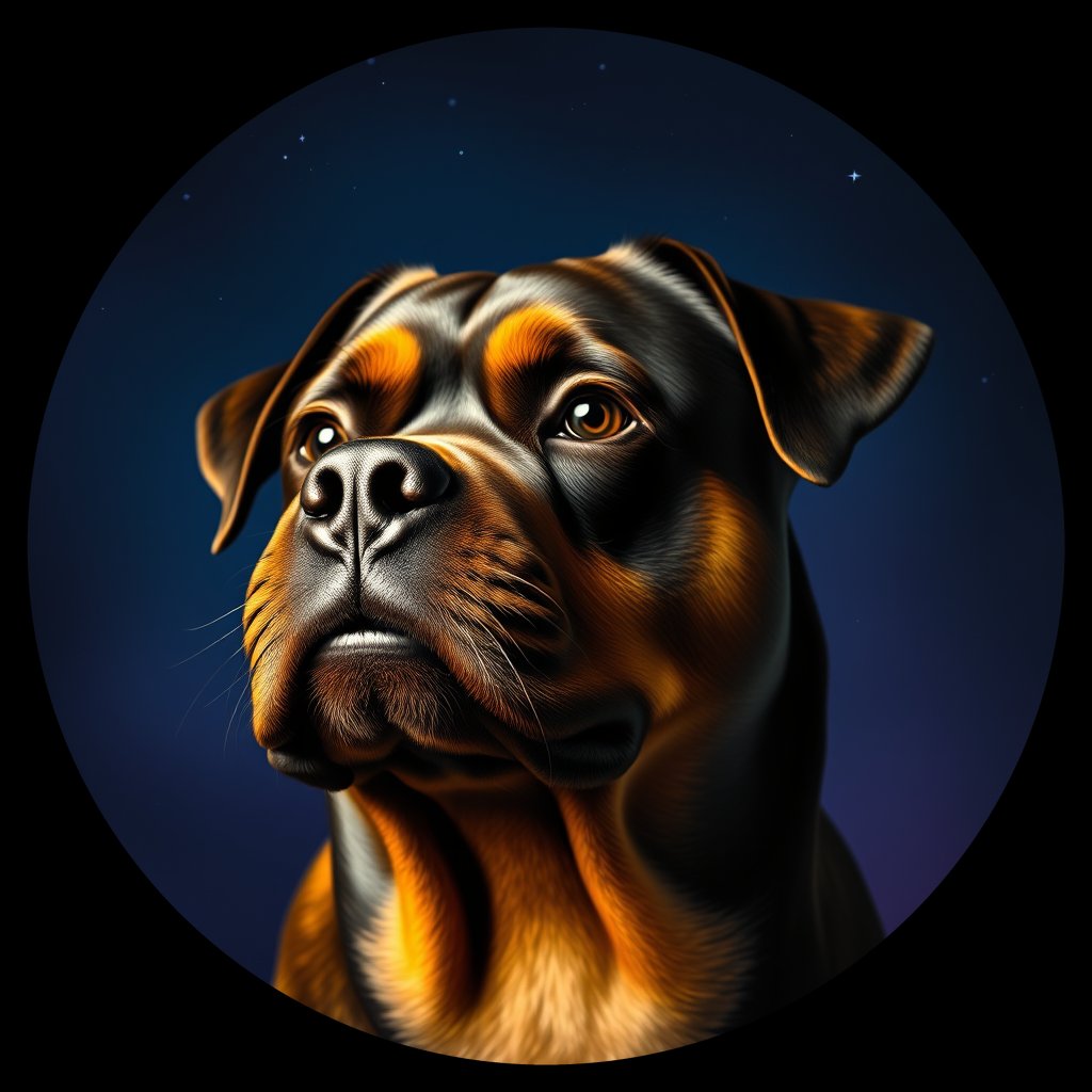 Cosmic medallion portrait of Rottweiler_4388, a Rottweiler