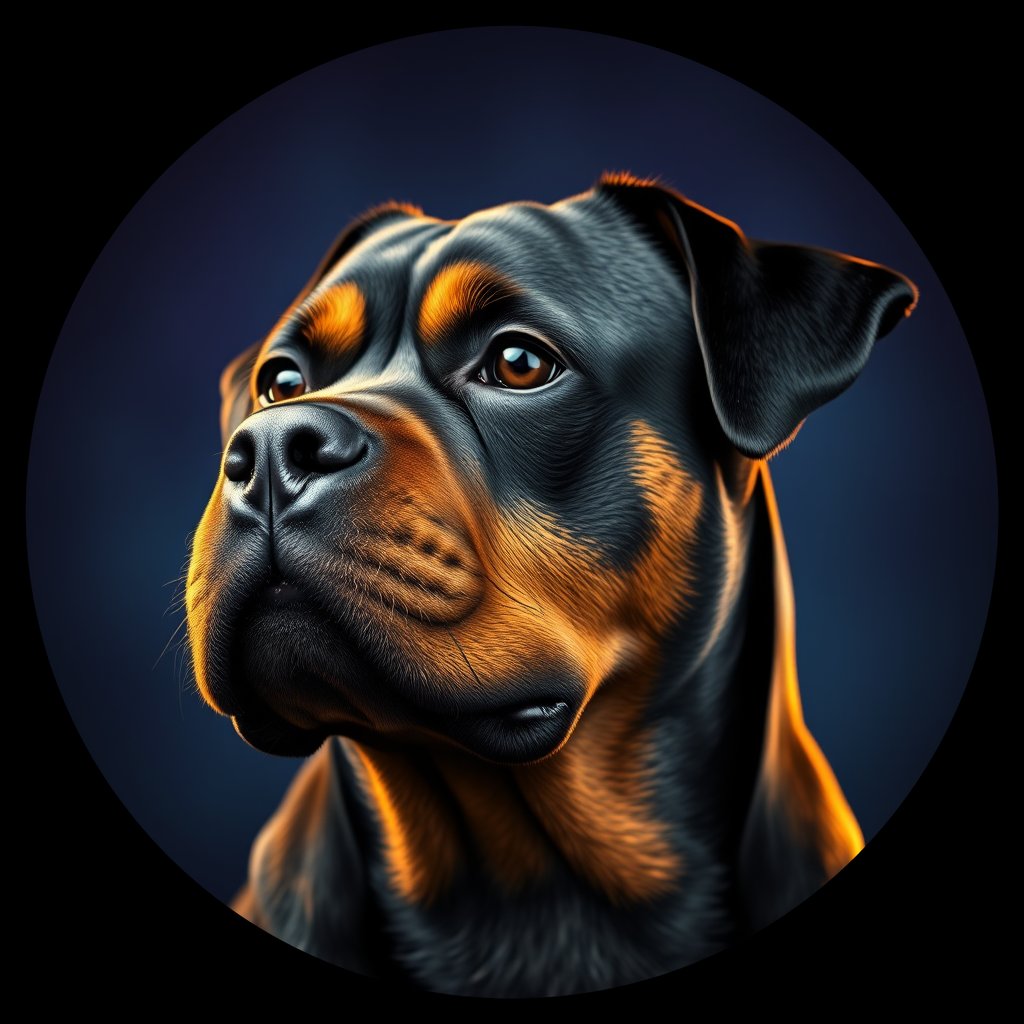 Cosmic medallion portrait of Rottweiler_4505, a Rottweiler