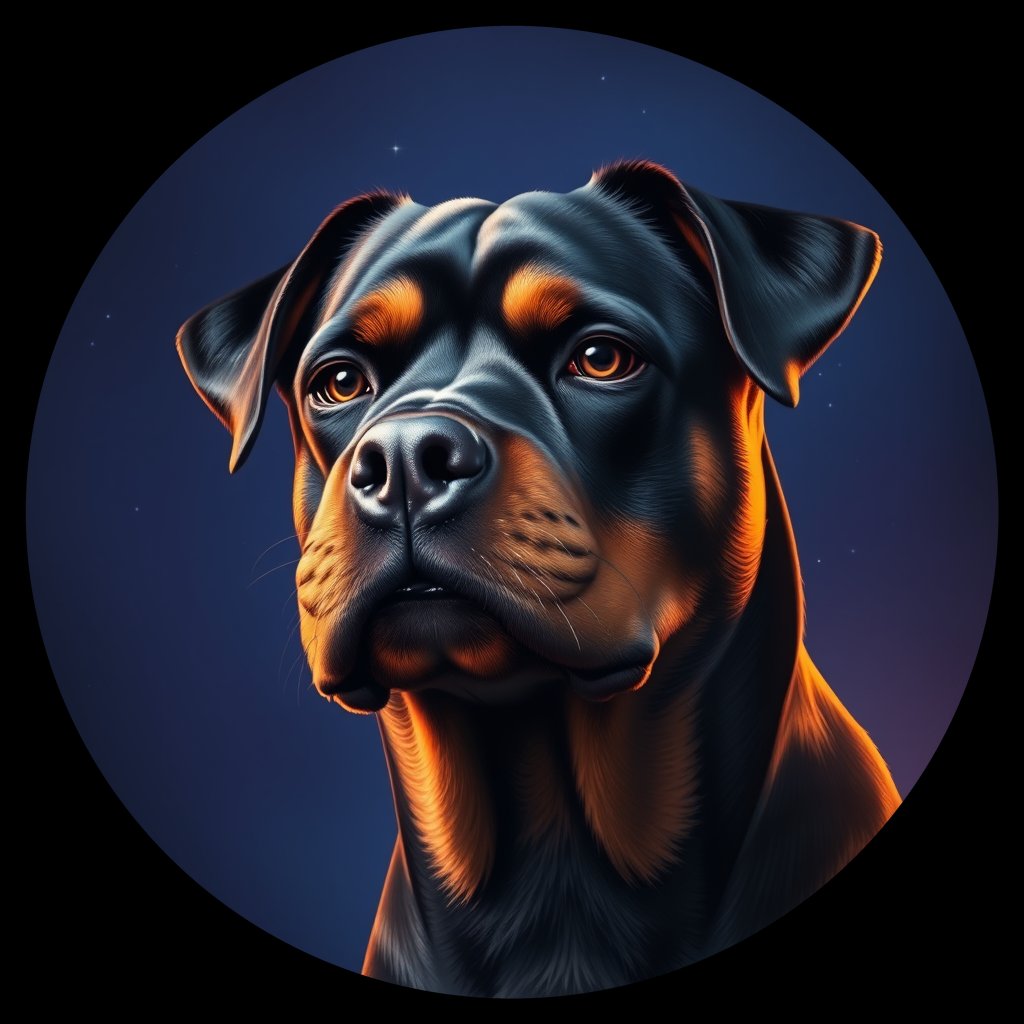 Cosmic medallion portrait of Rottweiler_4649, a Rottweiler