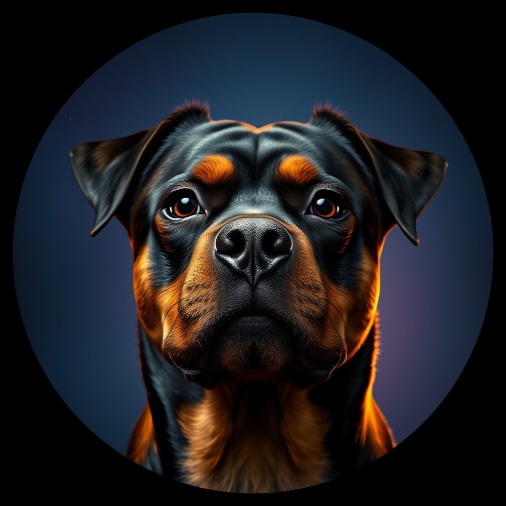 Cosmic medallion portrait of Rottweiler_4986, a Rottweiler