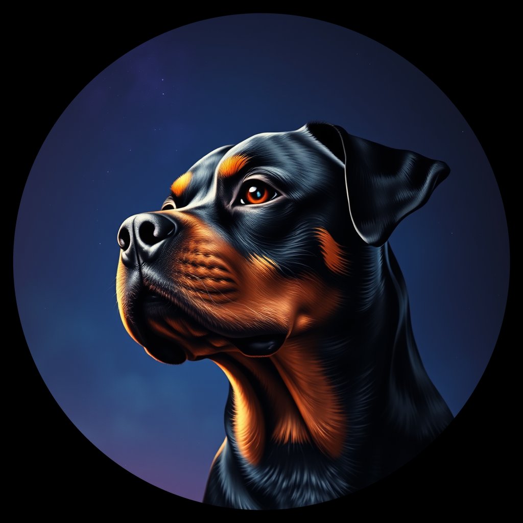 Cosmic medallion portrait of Rottweiler_5026, a Rottweiler