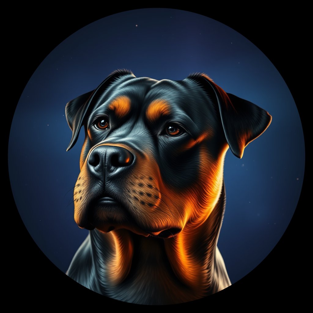 Cosmic medallion portrait of Rottweiler_5181, a Rottweiler