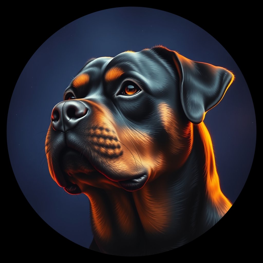 Cosmic medallion portrait of Rottweiler_5185, a Rottweiler