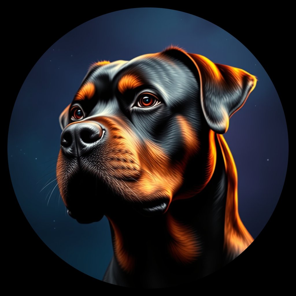 Cosmic medallion portrait of Rottweiler_5265, a Rottweiler